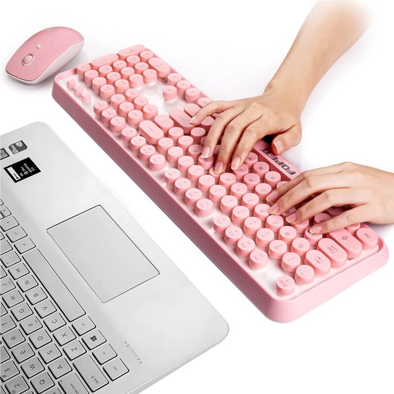 FOPETT Wireless Keyboard and Mouse Combo, 104 Keys Full-Sized 2.4 GHz Round Keycap Colorful Keyboards, USB Receiver Plug and Play, for Windows, Mac, PC, Laptop, Desktop (Pink) - Image 3